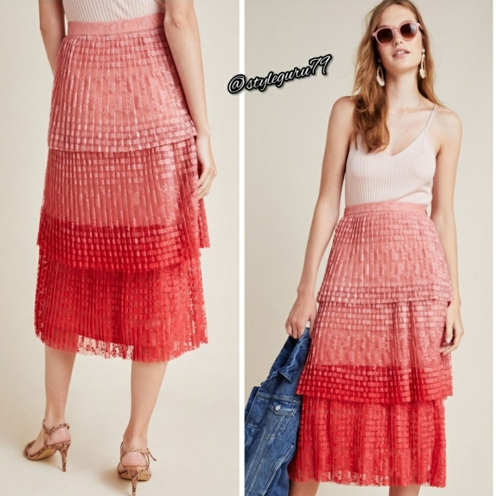 NWT ANTHRO 4 Brighton Tiered Lace Midi Skirt URBAN